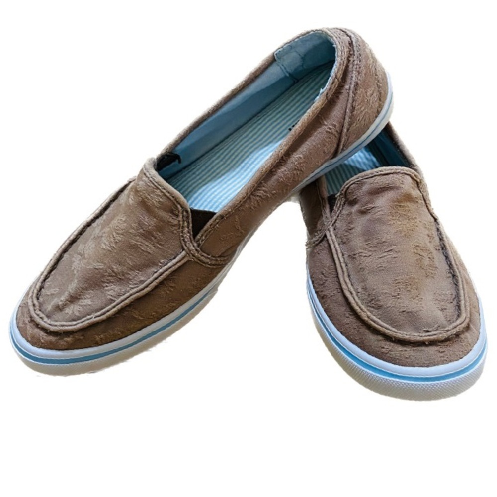 L.L.BEAN Women’s Canvas Slip On Boat Shoes Brown Floral Size 6.5 M - Picture 2 of 8